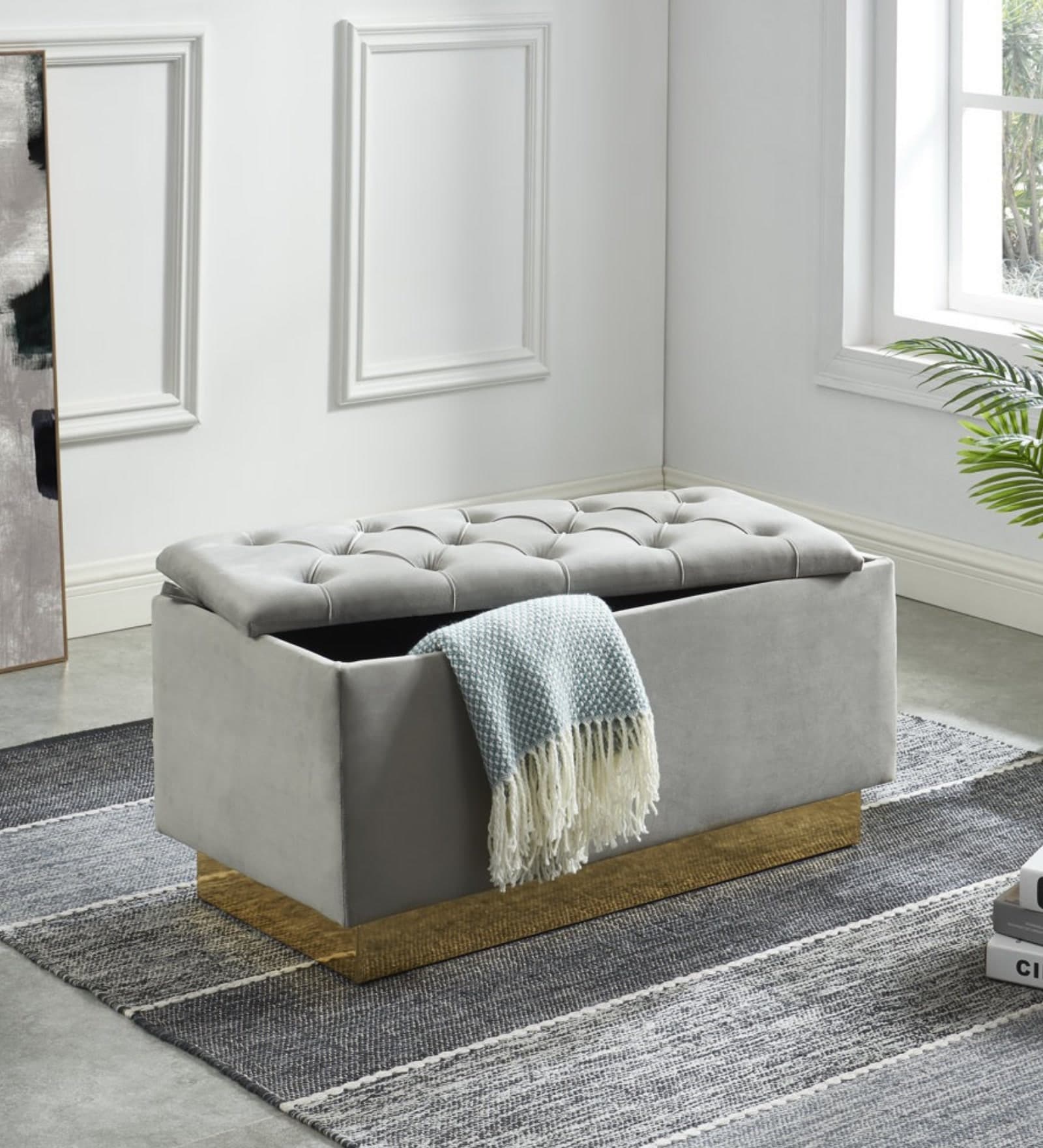 Riviera Fabric Signature Storage Ottoman Ottoman in Light Grey Colour Riviera Fabric Signature Storage Ottoman Ottoman in Light Grey Colour