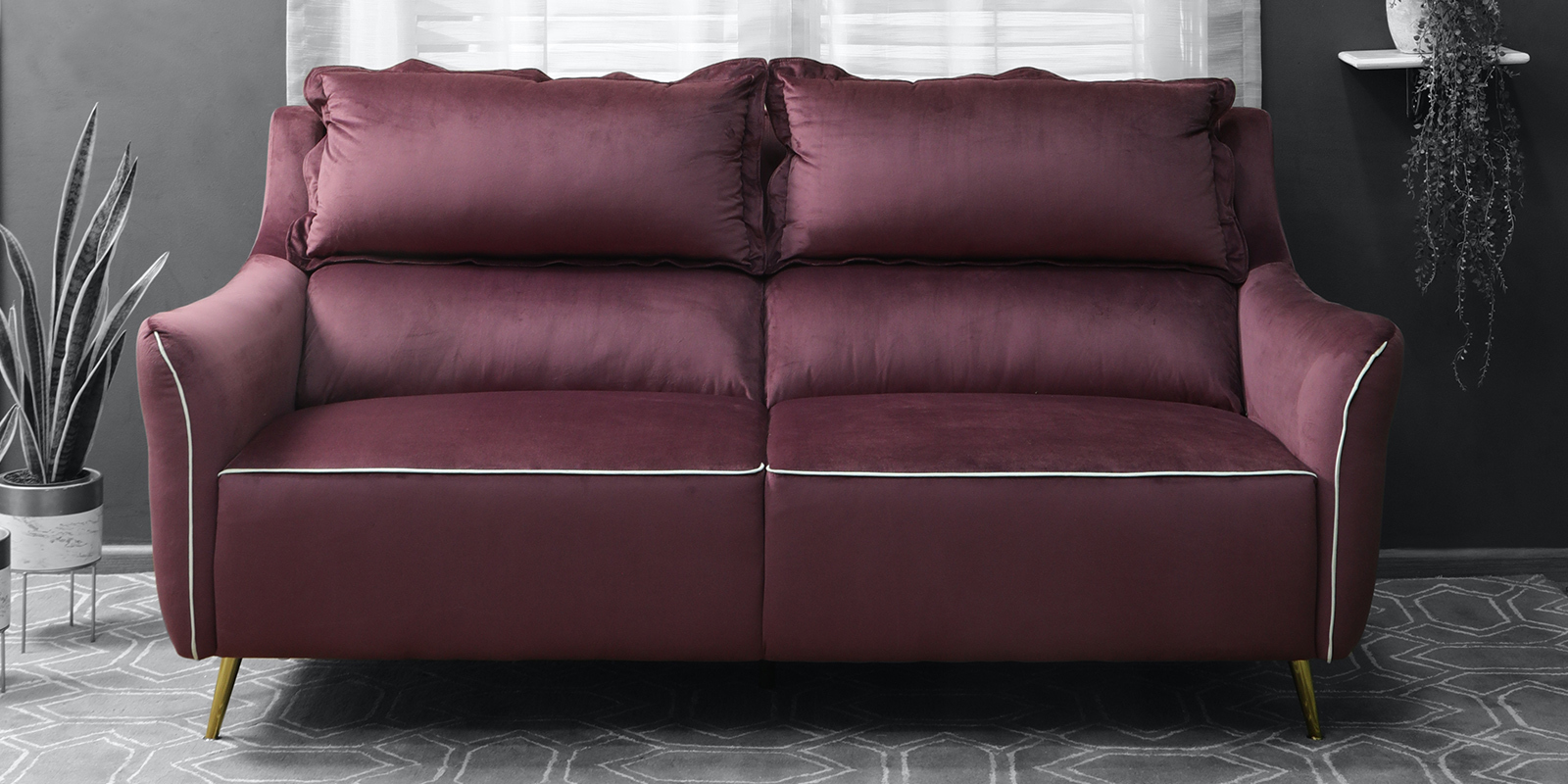 Ricardo Velvet 3 Seater Sofa In Wine Colour