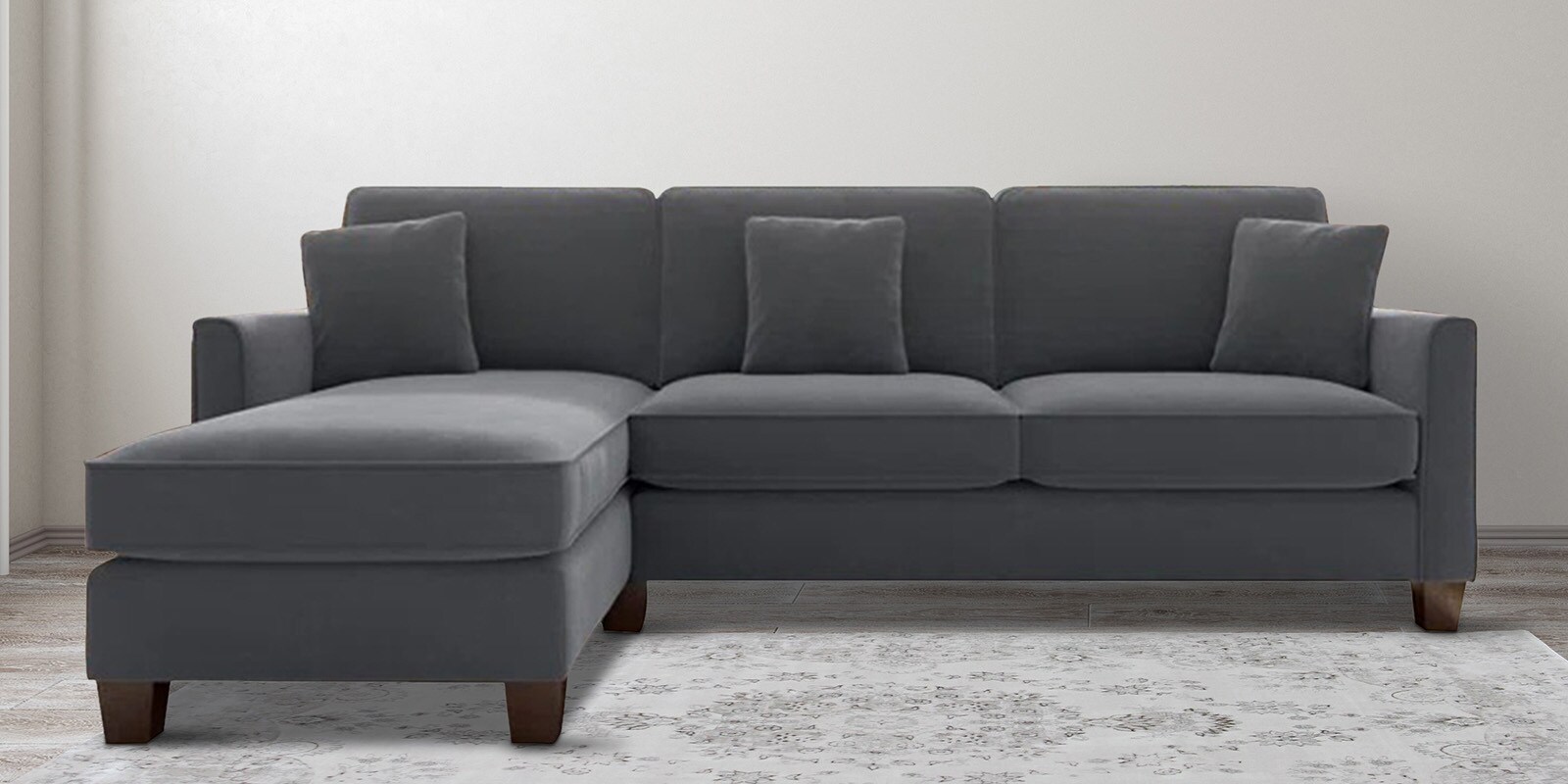 Buy Riley Velvet 4 Seater RHS Sectional Sofa in Dark Grey Colour at 30