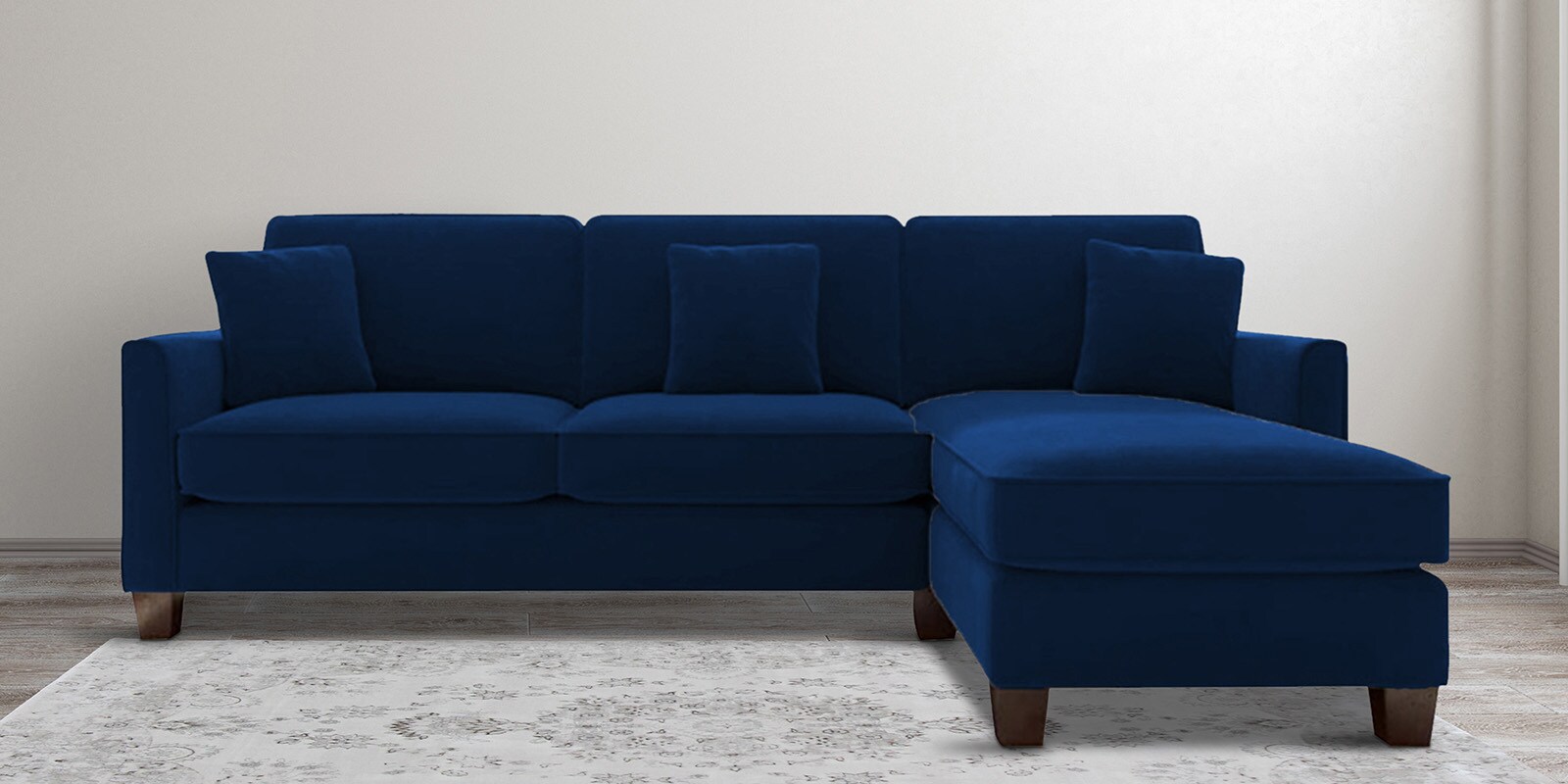 Riley Velvet 5 Seater LHS Sectional Sofa in Blue Colour