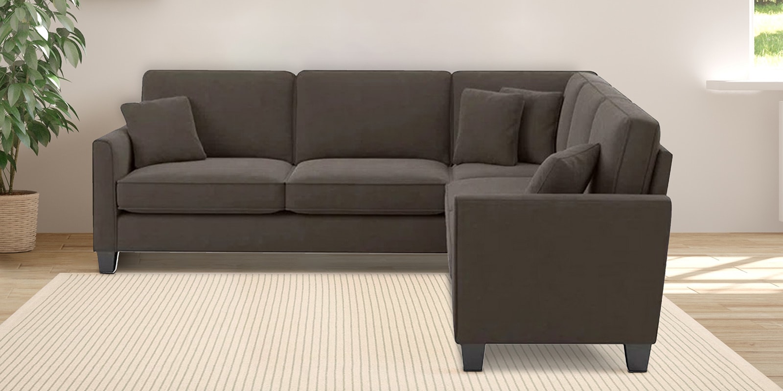 Riley Velvet 5 Seater Corner Sofa In Brown Colour