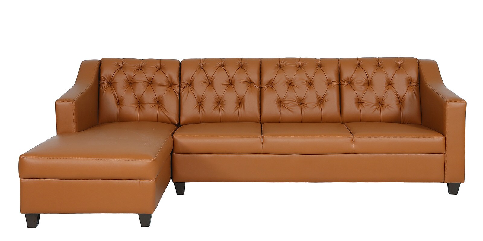 Riosche Leatherette RHS Sectional Sofa (3+ Lounger)in Tan Colour