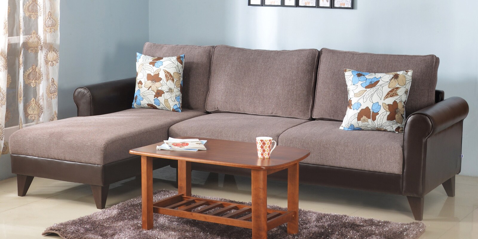 Buy Ripon RHS Fabric Lounger Sofa in Brown Colour By Nilkamal Online
