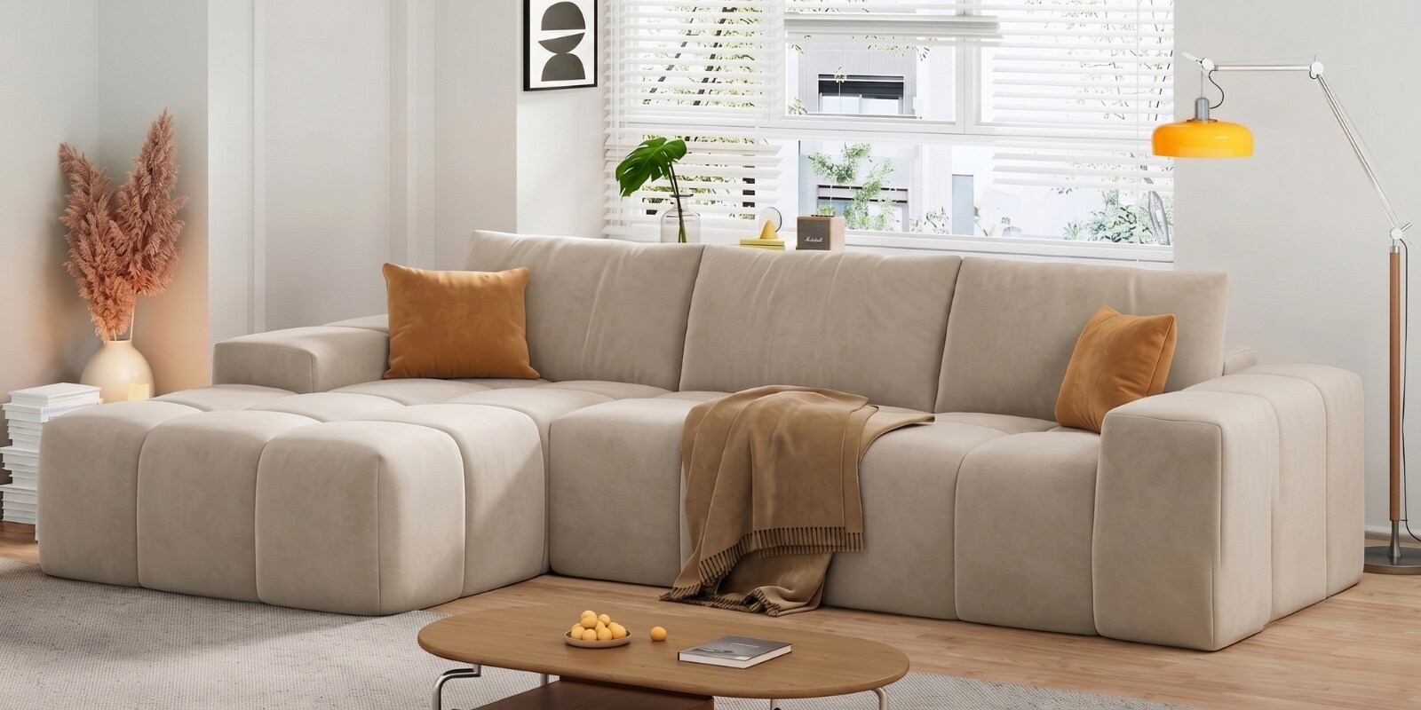 Riviera Premium Sectional Sofa In Beige Color