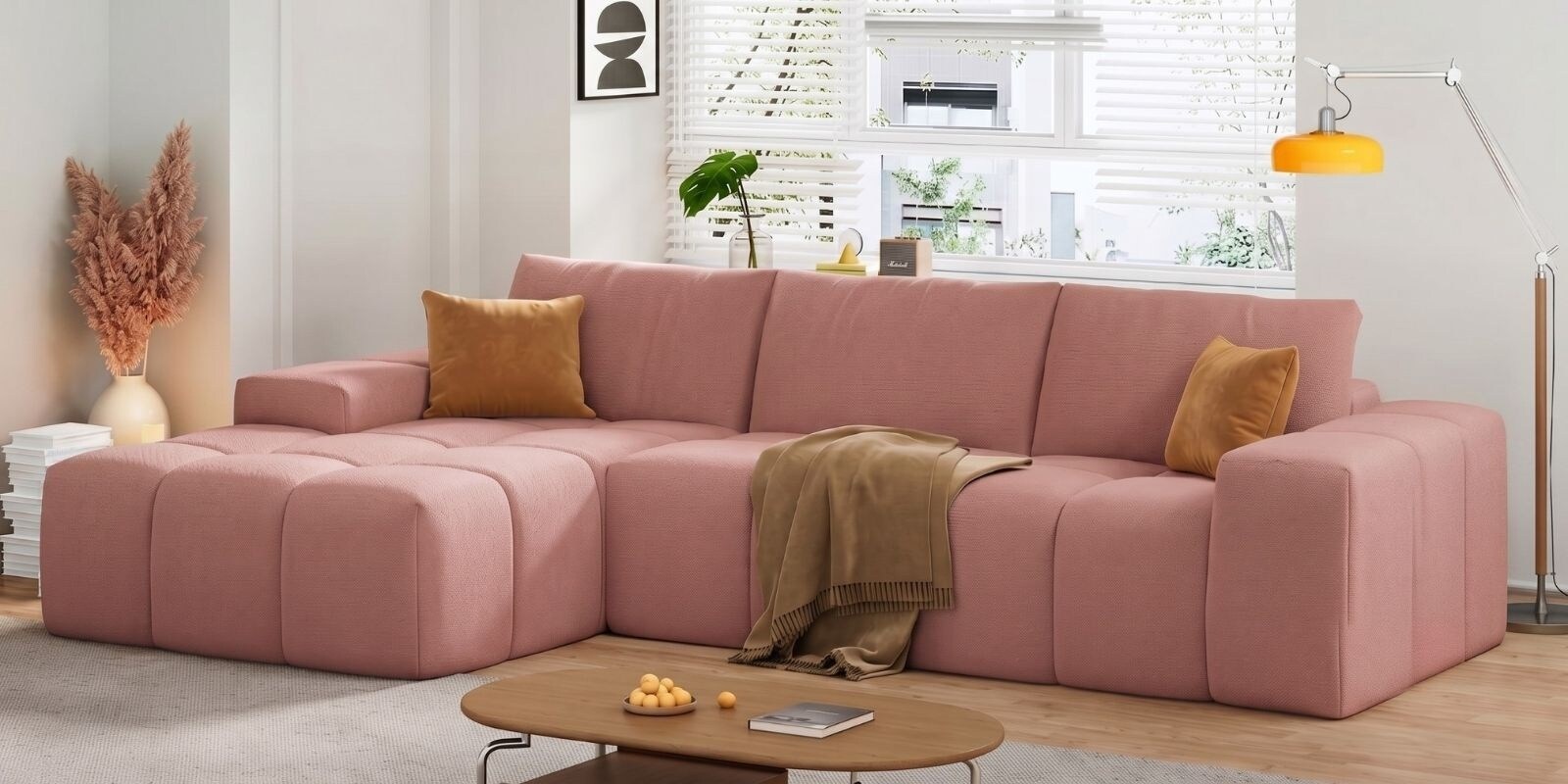Riviera Premium Sectional Sofa In Blush Pink Color