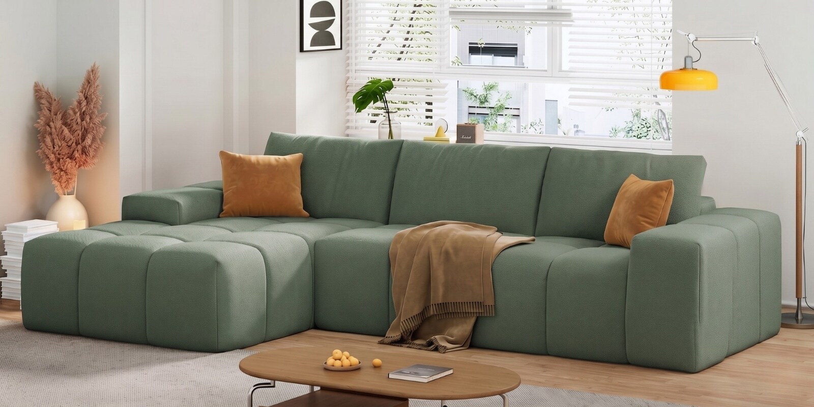 Riviera Premium Sectional Sofa In Frosty Green Color