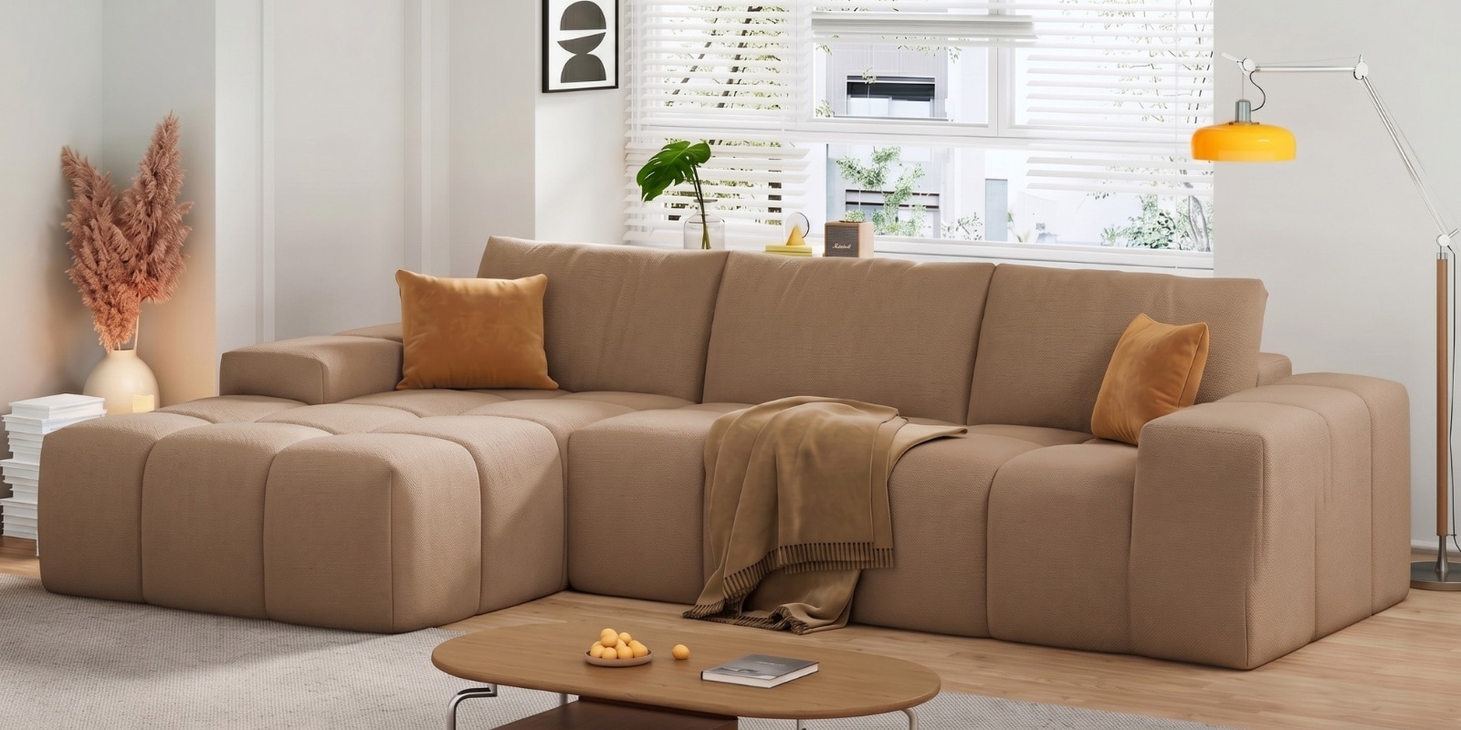 Riviera Premium Sectional Sofa In Light Brown Color