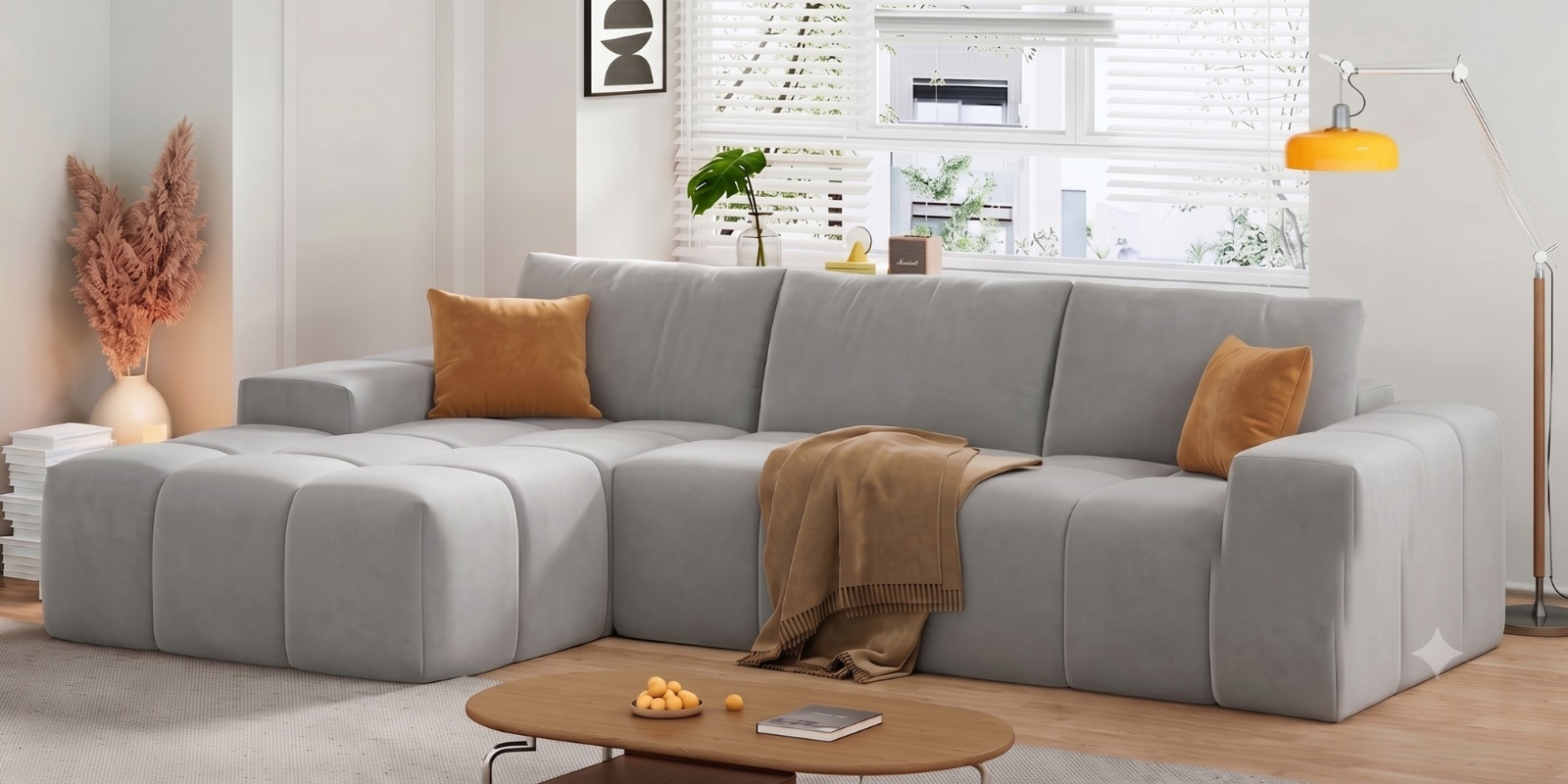 Riviera Premium Sectional Sofa In Light grey Color