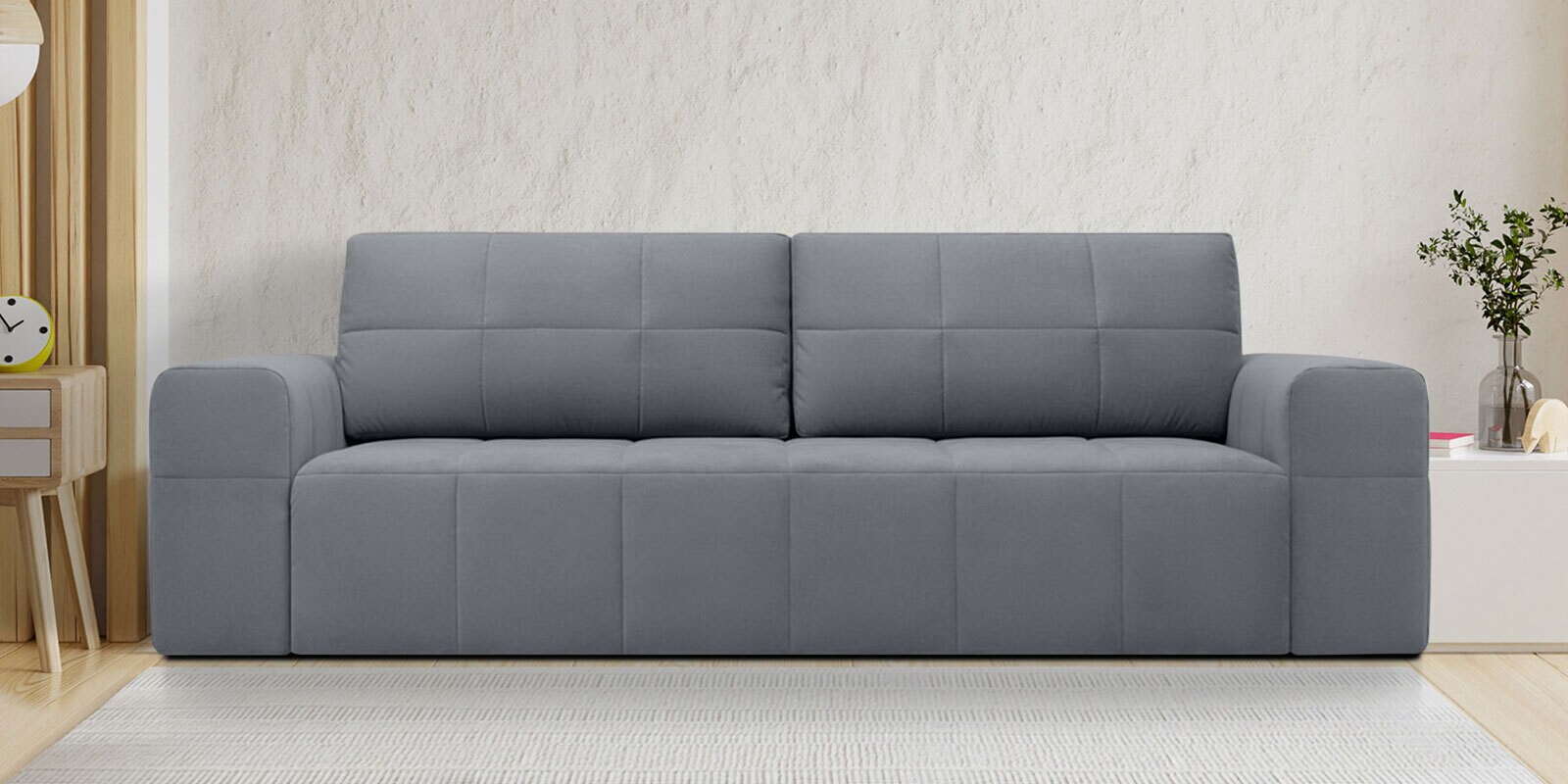 Riyab Velvet Convertible Sofa Cum Bed in Grey Color