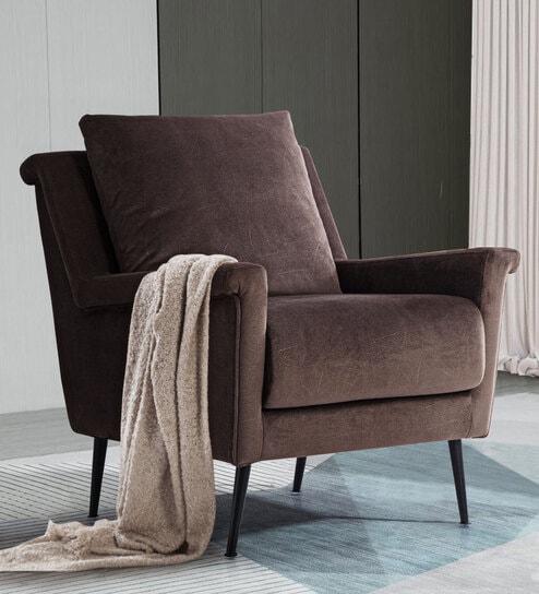 Ria Velvet Lounge Chair In Dark Brown Color