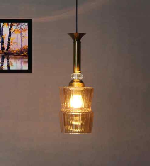 Ribbed Amber Glass Pendant Light
