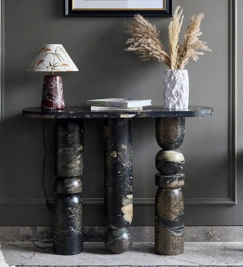 Ribl Marinace Black Marble Console Table