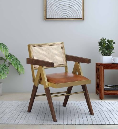 Richie Solid Wood Arm Chair In Walnut Finish