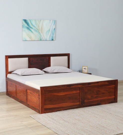 Richmond Sheesham Wood King Size Bed In Honey Oak Finish With Box Storage