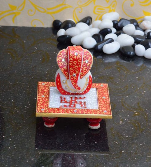 Riddhi Siddhi Red Marble Idol