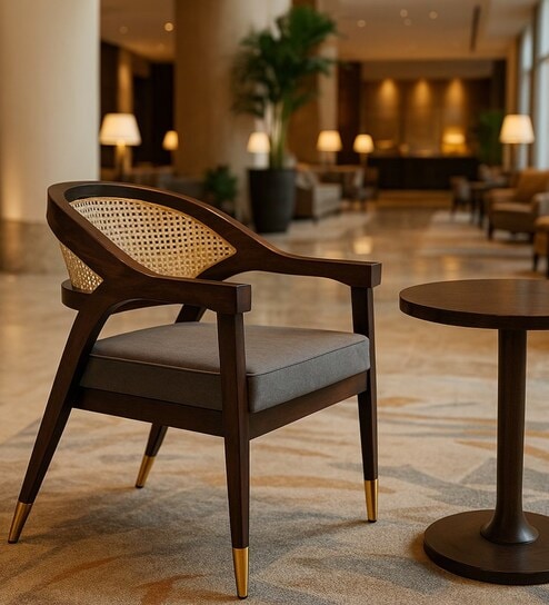 Riga Solid Wood Arm Chair in Borwn and Grey Finish