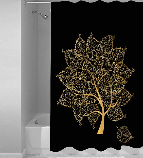 Buy Black Colour With Golden Tree Polyester Shower Curtain Length