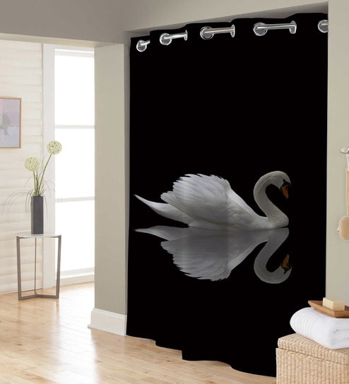 Black Colour With White Pigeon Polyester Shower Curtain Length 84 Width 48 Inches By Right