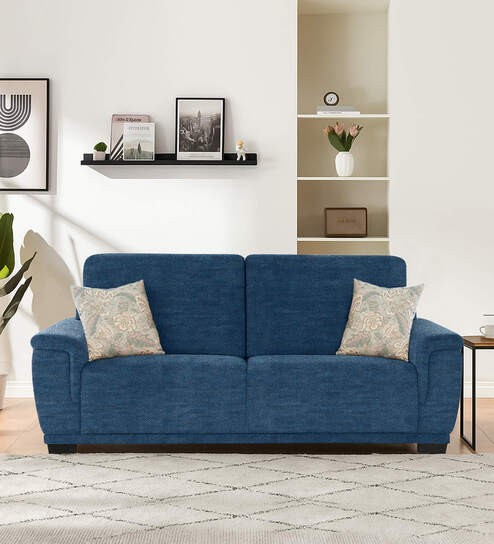 Rio Chenille Fabric 3 Seater Sofa In Denim Blue Colour