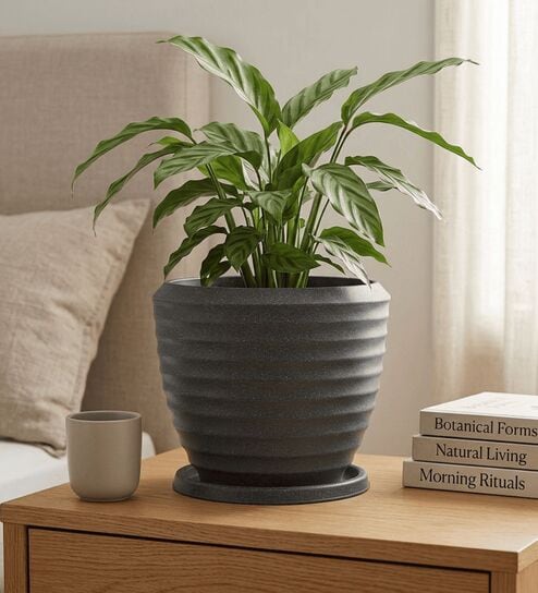 RIO Grey 12 Inch German Polymer Round Plant Container With Saucer