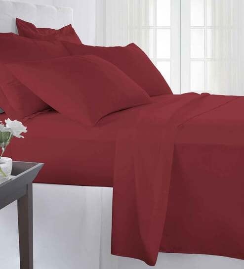 Rio Red Solid 400 TC 100% Cotton 1 Fitted Double King Size Bedsheet with 2 Pillow Covers
