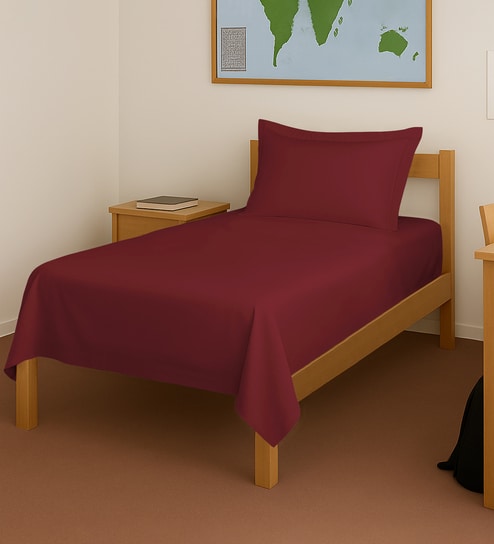 Rio Red Solid 400 TC Cotton Single Sized Bedsheet with 1 Pillow Cover