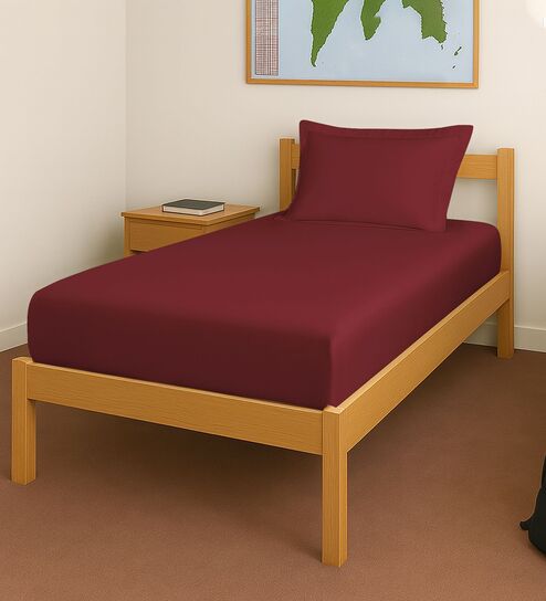 Rio Red Solid 400 TC Cotton Single Sized Fitted sheet with 1 Pillow Cover