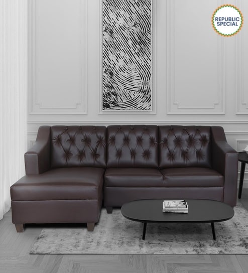 Riosche Leatherette RHS Sectional Sofa ( 2+ Lounger ) in Brown Colour