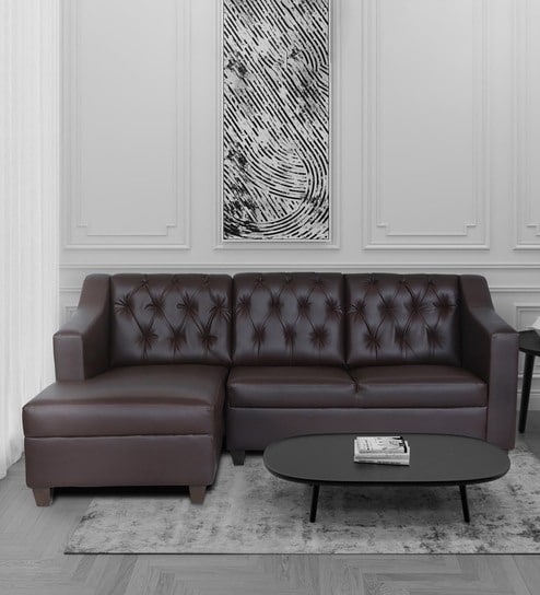 Riosche Leatherette RHS Sectional Sofa ( 2+ Lounger ) in Brown Colour