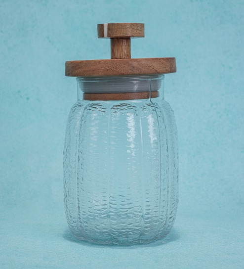 Ripple Glass Jar with Acacia Wood Lid & Resin Knob