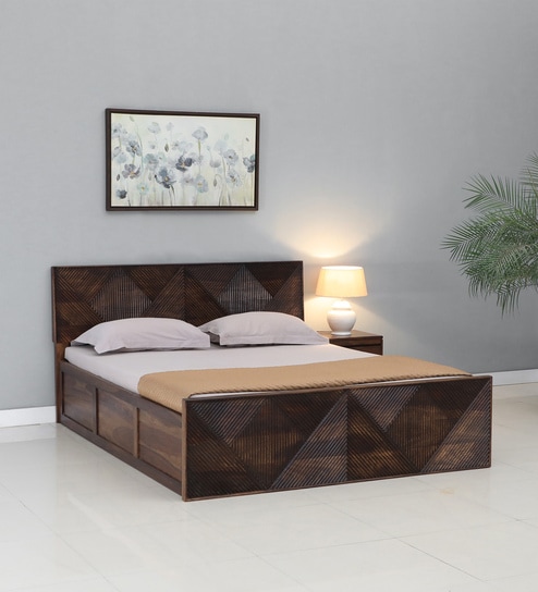 Ritmo Sheesham Wood Queen Size Bed In Provincial Teak Finish With Box Storage