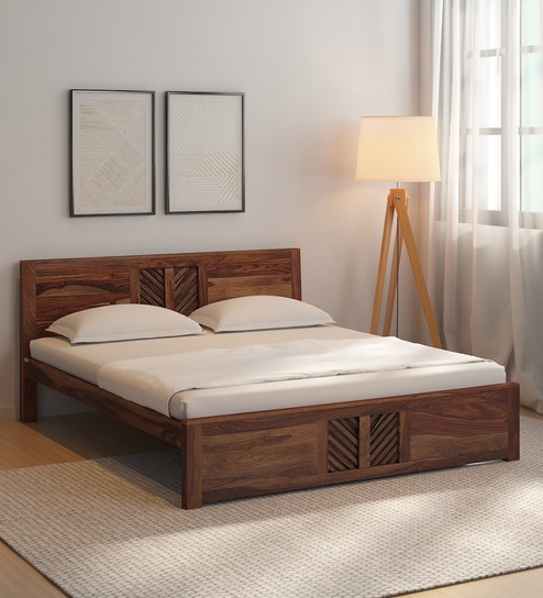 Tourconing Sheesham Wood King Size Bed In Rustic Teak Finish