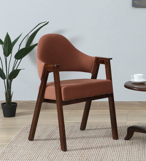 Ritzing Sheesham Wood Arm Chair In Walnut Finish And Mocha Mousse Colour