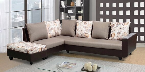 Buy Rio Brown Rhs Sectional Sofa In Brown Black Colour By Arra
