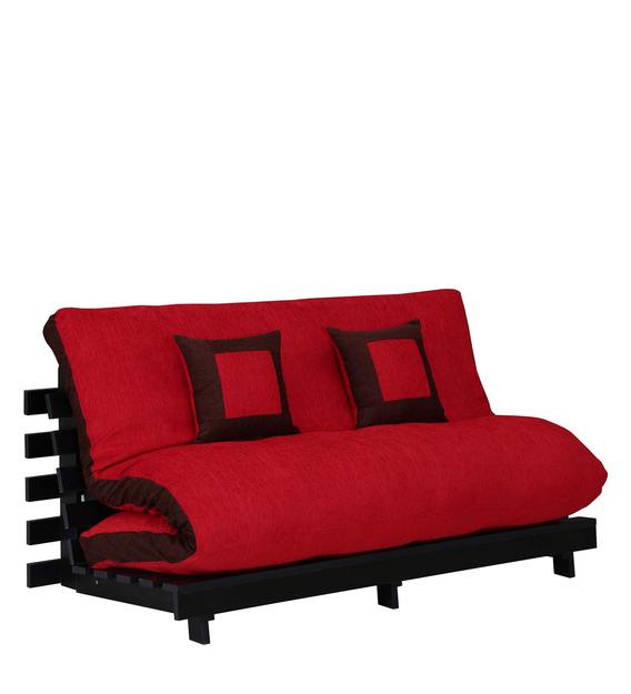 Buy Rille Double Futon with Mattress in Red Colour by Auspicious Home