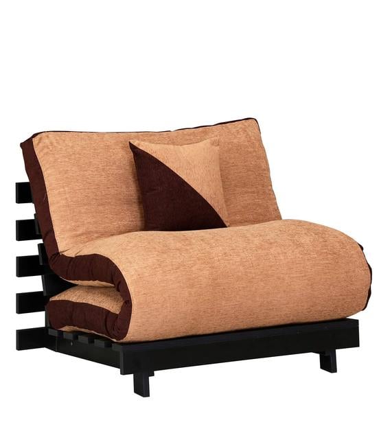 Buy Rille Single Futon with Mattress in Brown Colour by Auspicious Home