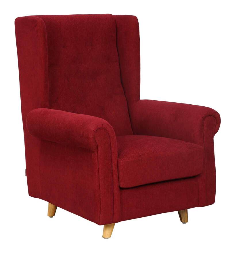 Buy Toulone Fabric Wing Chair In Red Colour With Foot Stool