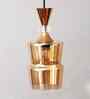 Ribbed Amber Glass Pendant Light Gold Finish