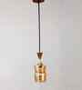 Ribbed Amber Glass Pendant Light Gold Finish