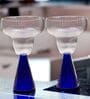 Ribbed Borosilicate Cocktail Glass Set of 2 with Blue Pyramid Base