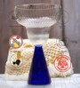Ribbed Borosilicate Cocktail Glass Set of 4 with Blue Pyramid Base