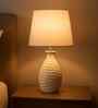 Ribbed Ceramic Table Lamp-Beige