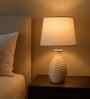 Ribbed Ceramic Table Lamp-Beige