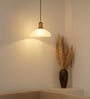 Ribbed Frosted Glass Pendant Light with Antique Brass Finish