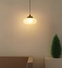 Ribbed Frosted Melon Glass Hanging Pendant Light with Antique Brass Finish