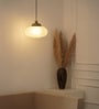 Ribbed Frosted Melon Glass Hanging Pendant Light with Antique Brass Finish