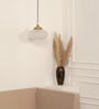 Ribbed Frosted Melon Glass Hanging Pendant Light with Antique Brass Finish