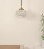 Ribbed Frosted Melon Glass Hanging Pendant Light with Antique Brass Finish