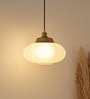 Ribbed Frosted Melon Glass Hanging Pendant Light with Antique Brass Finish