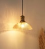 Ribbed Golden Luster Glass Pendant Light with Antique Brass Finish